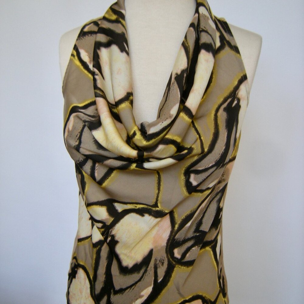 Ann Taylor XS Sleeveless Cowl Neck Silky Top Modern Neutral Print